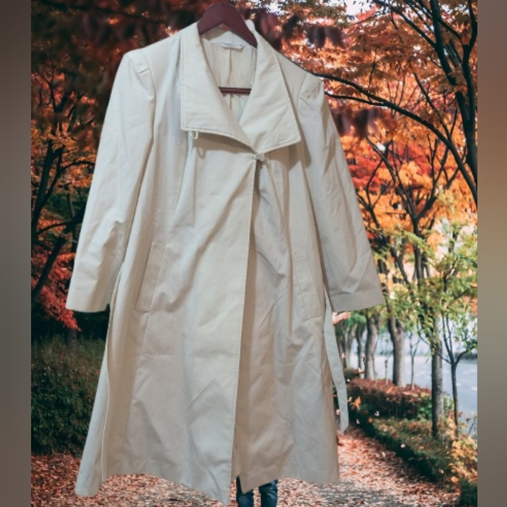 Vintage 80s Elegant Women's Cream Trench Coat Size 14